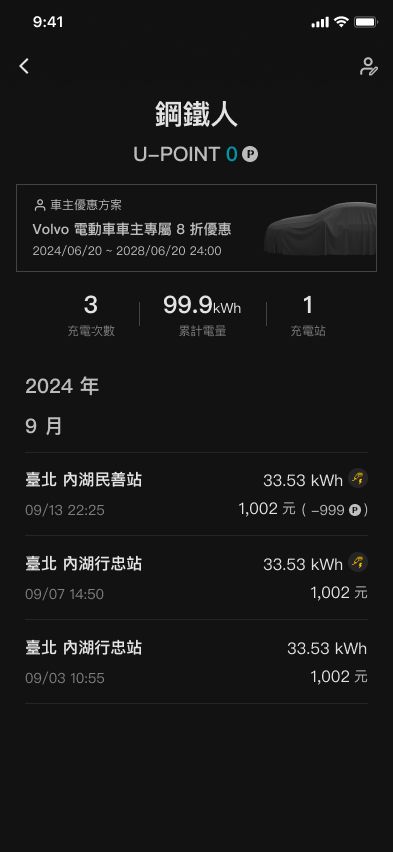 U-POWER App 充電資訊頁畫面